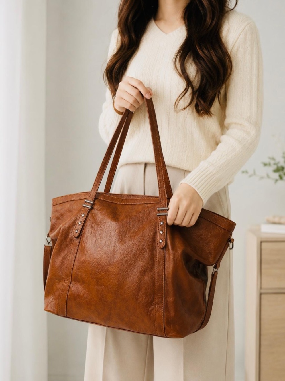 Large Brown Tote Bag, Oversized Shoulder Bag, Slouchy Hobo Purse, Women’s Work